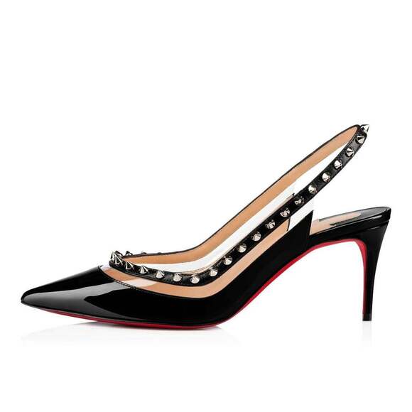 Christian Louboutin Brigadine 70 Black Patent PVC Slingback Spike Heel Pump 36.5 - Picture 3 of 10